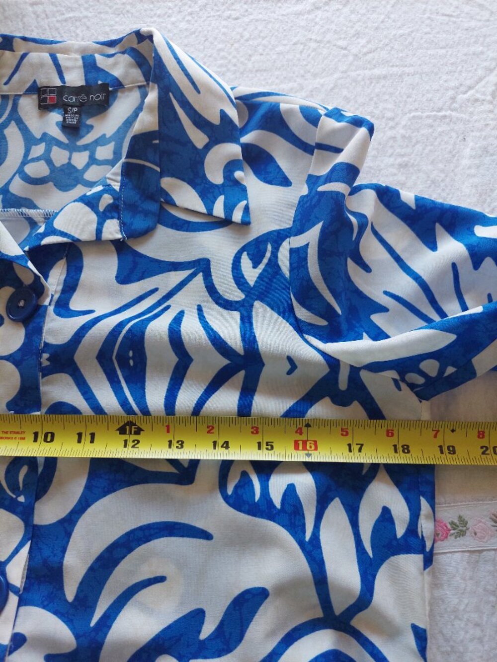 Carré Noir Women's Sz S Shirt Dress Blue Belted White Tropical pattern - Picture 10 of 10